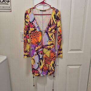 Colorful Butterfly Print Dress WOMENS S